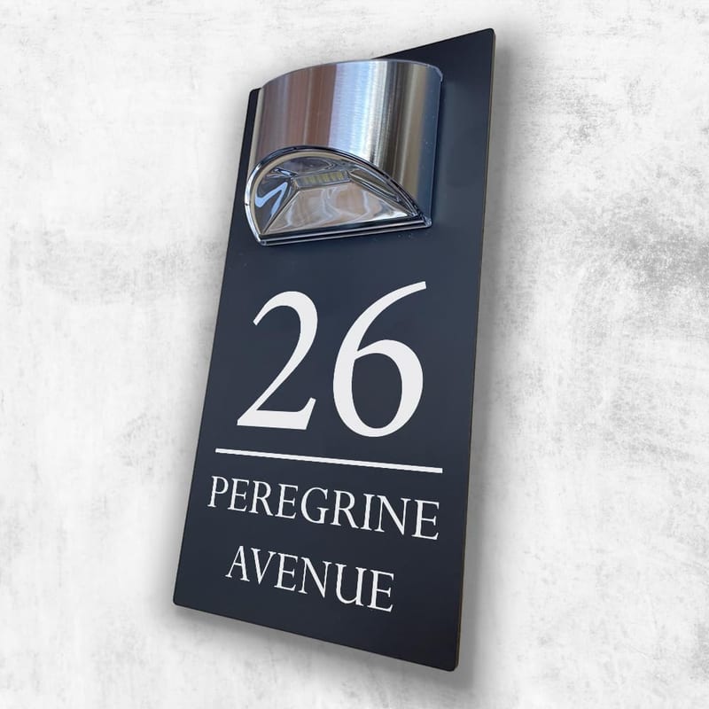 House Numbers Plaques With Solar Light Door Number Plaques For Wall, Custom House Number Signs (Grey & Modern Text)