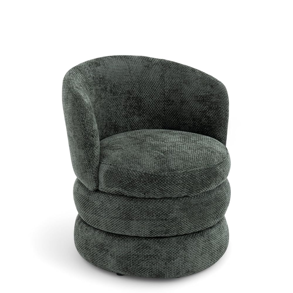 TILLY Chenille Dark Green Swivel Armchair - Rotating Cuddle Chair