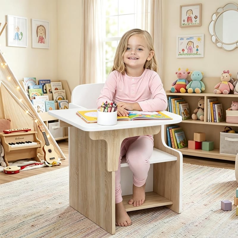 Rainbow Tree 2 in 1 Wooden Children Table with Chair, Kids Study and Play Table Set
