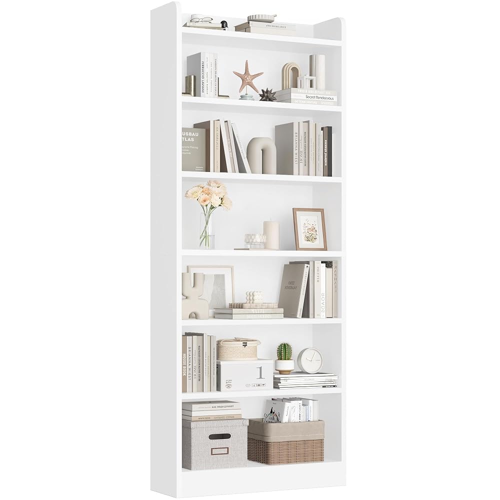 Yaheetech 7-Tier Tall Bookcase with Open Compartment, Adjustable Shelves, White
