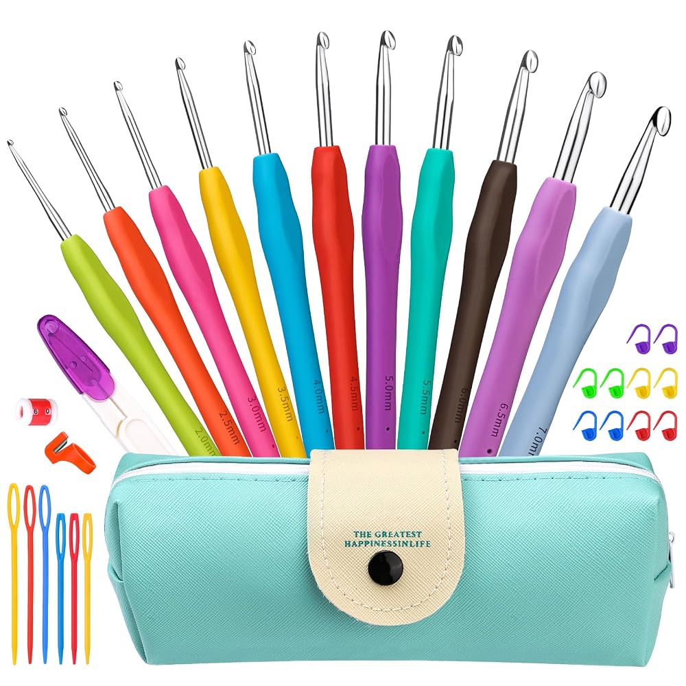 NAMOON Crochet Hooks 11 Sizes, 32 Pack Yarn Crochet Kit for Beginners, Ergonomic Handles for Arthritic Hands, 2mm-7mm with Case