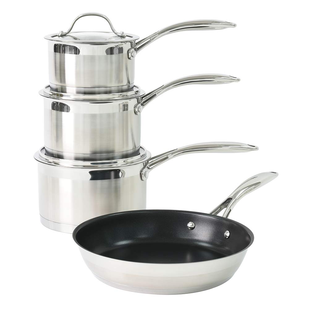 ProCook Professional 18/10 Stainless Steel Cookware Set, 4 Piece, Non Stick, Induction Compatible
