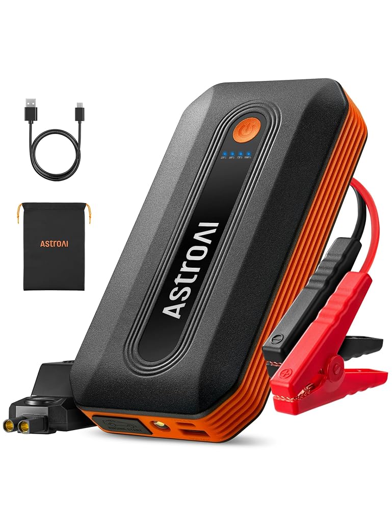 AstroAI B8 Car Jump Starter Power Pack (7.0L Petrol/5.5L Diesel), Orange, Ultra-Light 329g Car Battery Booster, 10 Smart Safety Protections, Emergency LED Light, Portable Storage Bag
