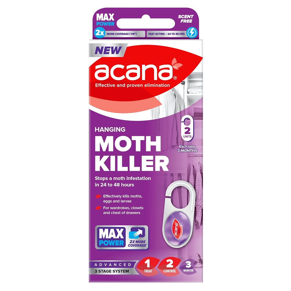 Acana Hanging Moth Killer, 2 Pack, For Wardrobes - Max Performance Formula, Kills in 24 to 48 Hours