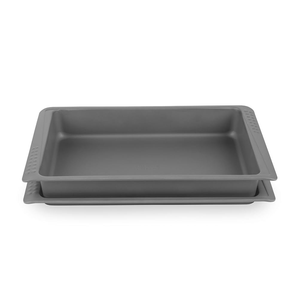 Russell Hobbs Shield 2-Piece Stackable Bakeware Set, 38cm Ultra Non-Stick Roasting Tray & Baking Tin, Grey