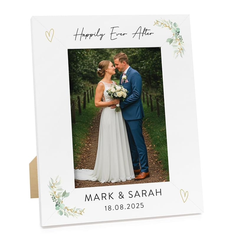 Beecreative Personalised Wedding Gifts For Bride and Groom Photo Frame - Happily Ever After - Wedding Day Gift For Husband and Wife - Photoframe Present