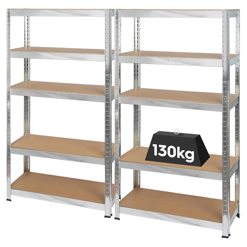 Harbour Housewares 5-Tier Steel Garage Shelving Units Set - Galvanised - 2 Pack Heavy Duty Free Standing Industrial Shed Storage Racking Shelves, Boltless Assembly, 650kg Capacity, 75 x 30 x 150cm