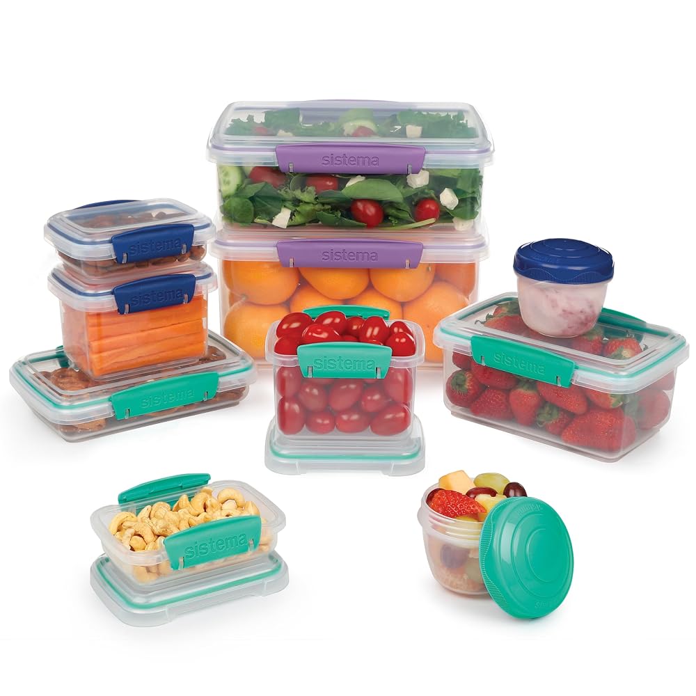 Sistema KLIP IT Accents Food Storage Containers, Assorted Sizes, Airtight & Stackable, 20 Count