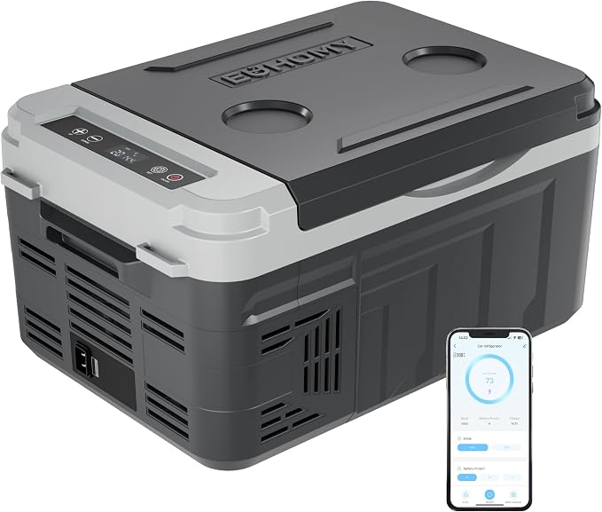 EUHOMY 10L Portable Car Fridge Freezer (-20℃~20℃)-12/24V DC & 110-240V AC Compressor Cooler with APP Control,15-Min Fast Cooling,ECO/MAX Modes, Low Noise <45dB,Battery Protection for Camping,RV,Travel