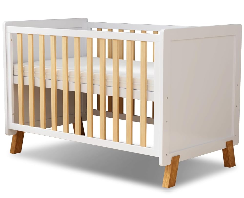MEICI BABY Alex 3-in-1 Wooden Baby Cot Bed, Converts to Toddler Bed and Day Bed with Teething Rails