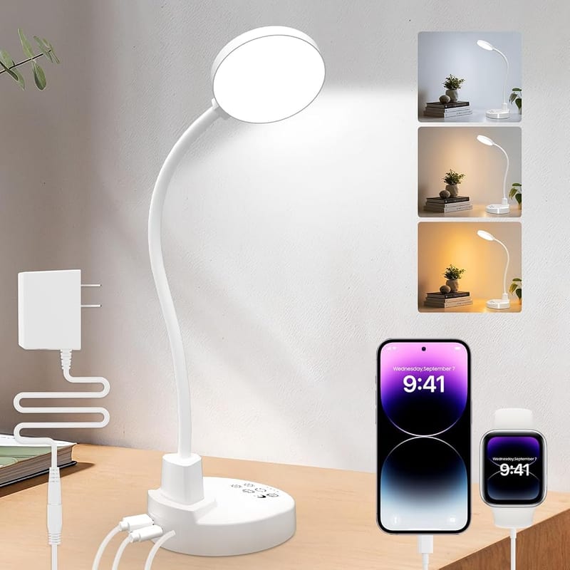 ZAPLIT 60 LED Desk Lamp with USB Charging Port, Dimmable, 3 Colour Temperatures, 4 Timers