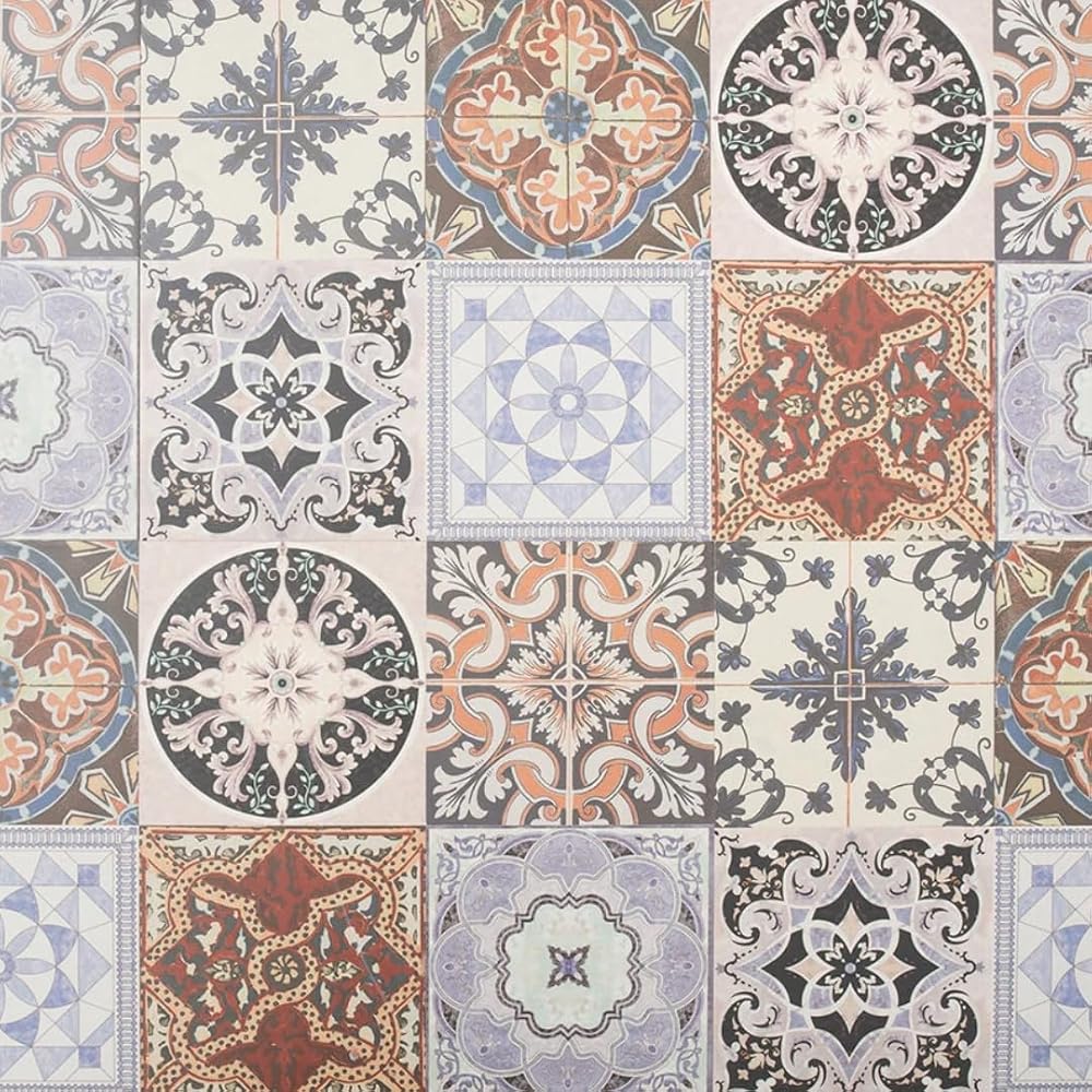 Underfoot Victorian Style Mosaic Tile Effect Laminate Flooring Pack, Vintage Click Fit Laminate Floor Planks, 2.92m² Coverage Per Pack (Blue/Brown)