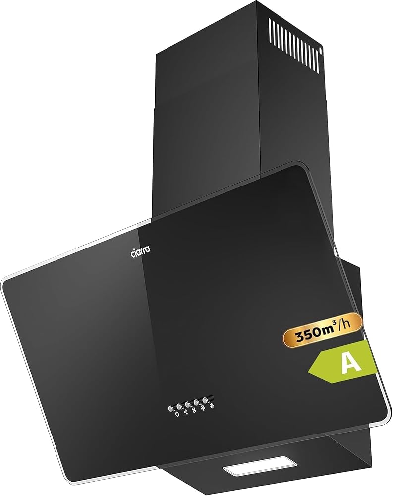 CIARRA 60cm Angled Cooker Hood Chimney Extractor with LED, Recirculating & Ducting - Black (CAB6750)