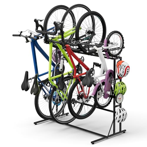 ETELI Bike Rack Garage Freestanding Bikes Rack Floor Stand Vertical Bike Stand Rack for Garage Organizer Indoor Outdoor Bikes Storage, Hold Max Tire Width 2.65”, Black