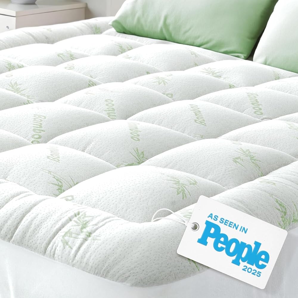 Mattress Topper Cloud-Like Comfort, Ultra-Soft Breathable Cooling Bamboo Viscose, 135x190cm Double, Deep Fit