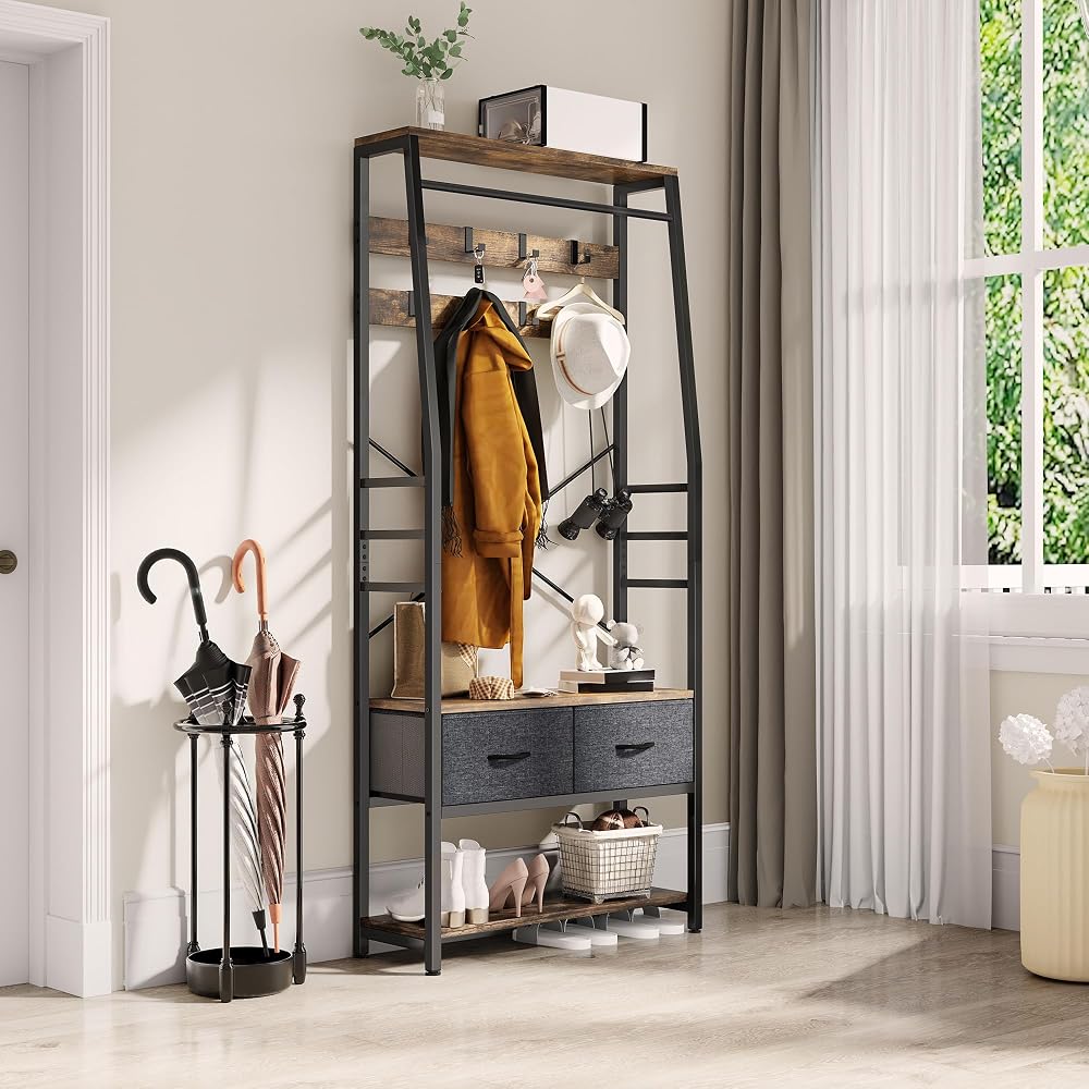 YITAHOME Coat Stand Hall Tree with Shoe Rack, Entryway Storage Bench
