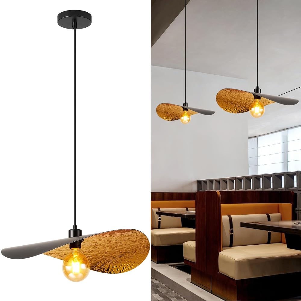 HARPER LIVING 3-Light Pendant, Kitchen Island Lighting, Black Fabric & Gold Mesh Metal Shade, E27