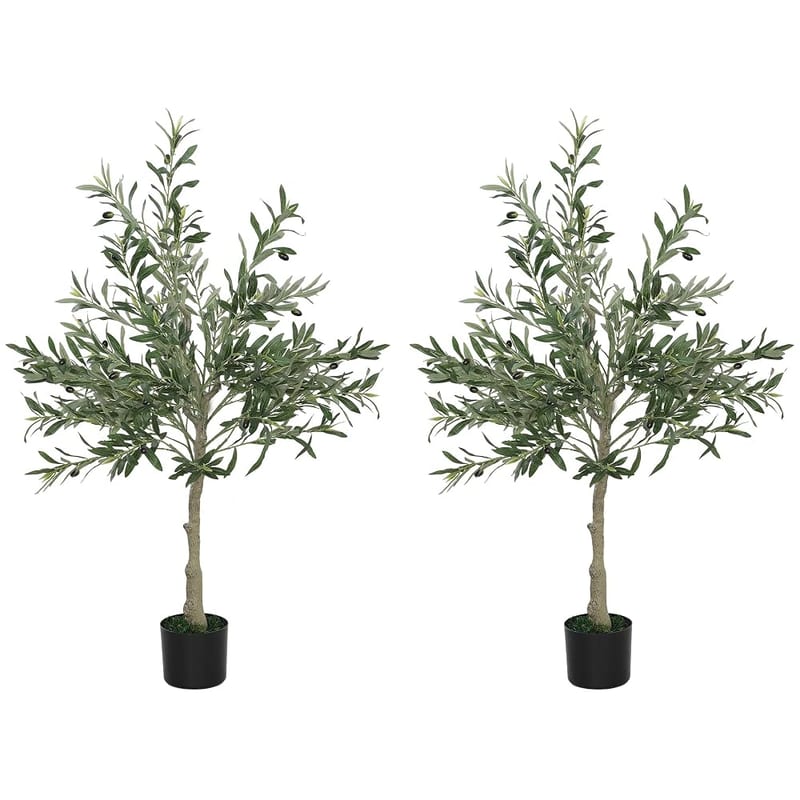 HOMCOM Decorative Artificial Plant Silk Olive Tree, Set of 2, 4ft/120cm, 450 Leaves, 20 Olive Fruits, in Pot