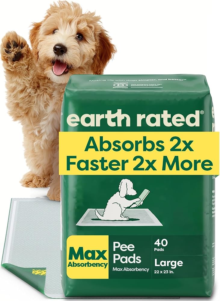 Earth Rated Dog Training Pads for Puppies, Max Absorbency, Leak-Proof 5-Layer Protection, Unscented, L, 40 Pack
