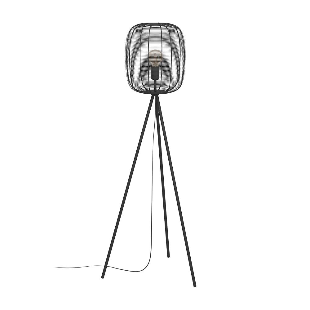 Eglo Rinroe Tripod Floor Lamp, Three-Legged Industrial Standing Light, Black Metal, E27