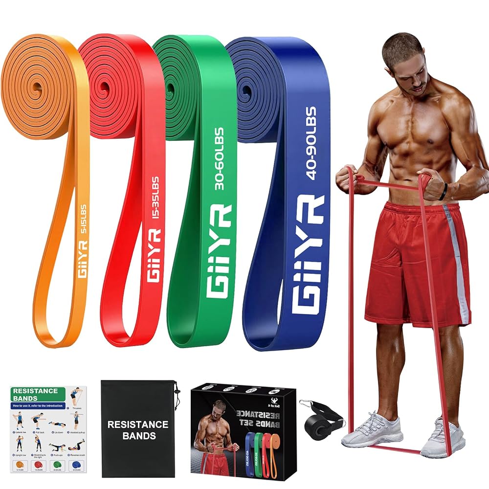 Giiyr Resistance Bands Set, 4 Levels Exercise Bands with Door Anchor for Strength Training