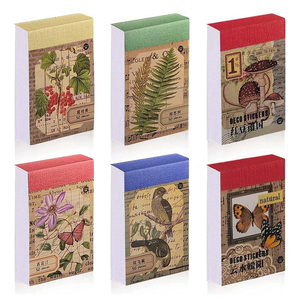 bomichi Vintage Botanical Stickers for Scrapbooking - 300 Pcs Washi Sticker Set, 6 Themes of Nature, Flora & Fauna Decorative Decals for Journaling, Planners, DIY Arts & Crafts