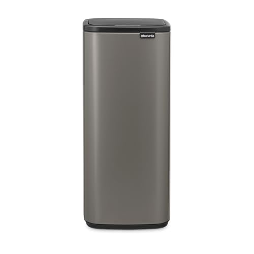 Brabantia Bo Touch Bin 30L (Platinum), Space-Efficient Rectangular Waste Bin with Soft-Touch Opening
