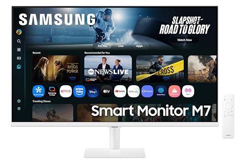 Samsung LS32FM703UUXXU 32" 4K Ultra HD HDR10 Smart Monitor with Speakers - White - 3840x2160, USB-C, HDMI, WiFi, Bluetooth, Smart Hub for TV streaming, Catch Up Apps and Gaming Hub