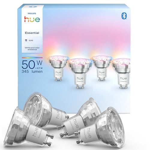 Philips Hue Essential GU10 Spotlight Bulb, Smart LED Bulb, 4 Pack