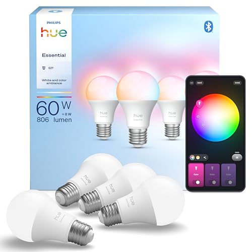 Philips Hue Essential A60 Smart LED Bulb, E27, 4 Pack