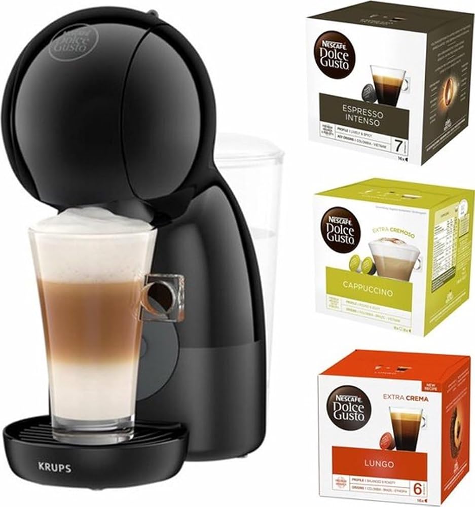 KRUPS NESCAFÉ Dolce Gusto Piccolo XS KP1A35 Pod Coffee Machine, Black, with 48 Cup Trial Pack
