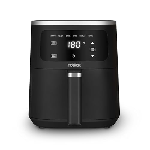 Tower T17186 Vortx Digital Air Fryer with Digital Colour Display, 11 Pre-set Cooking Options, Space Saving Design, 1500W, 5L, Black