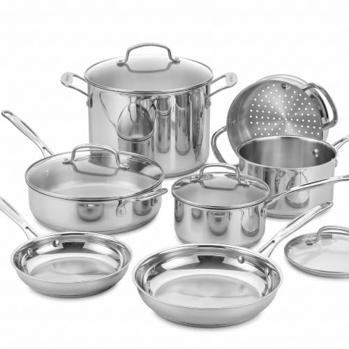 Cuisinart® Chef’s Classic™ Stainless Steel Cookware Set | 11-piece: Saucepans, Frying Pans, Stockpot, Steamer | Induction-Ready, Aluminium-encapsulated Base | Cool Grip™ Handles