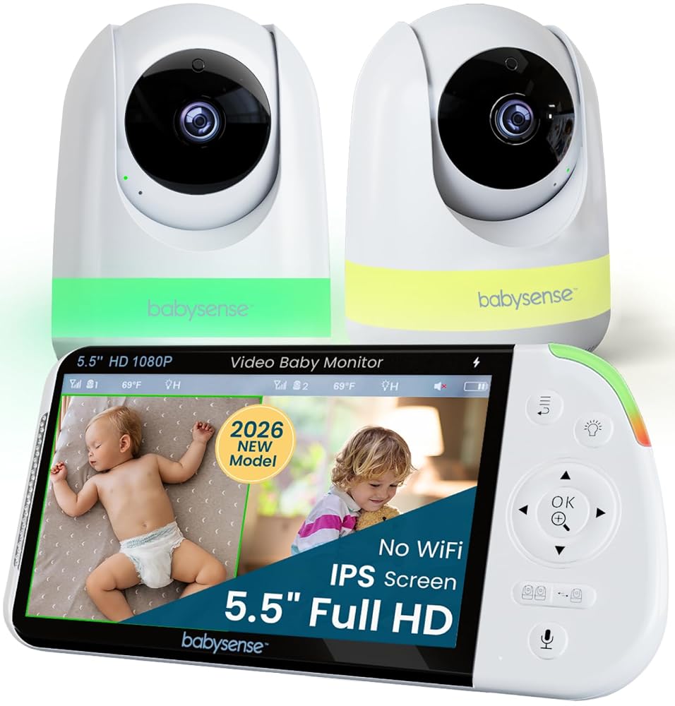 Babysense Full HD Split-Screen Baby Monitor with 2 PTZ Cameras