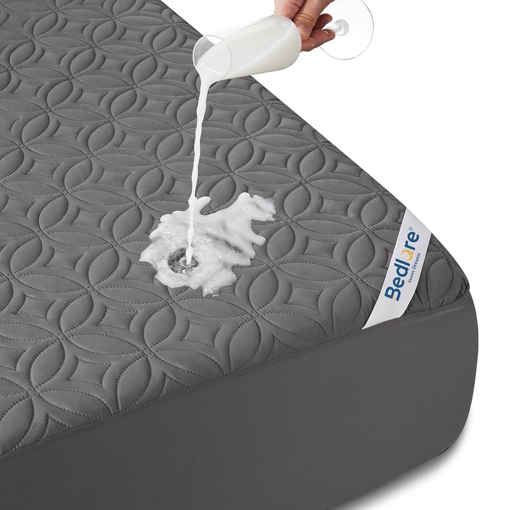 BEDLORE Waterproof Double Mattress Protector, Brushed Microfibre with Upgraded TPU Layer, Deep Pocket, Hypoallergenic, Breathable, Grey