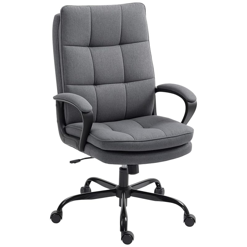 HOMCOM Executive Office Chair, Fabric Computer Desk Chair with Dual-Layer Padding, High Back, Silent Swivel Wheels, Armrest, Height Adjustable, Rock Function, Charcoal Grey