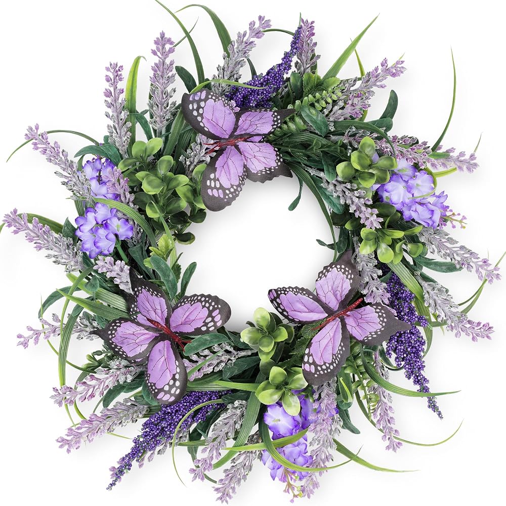 COLORSPEC Lavender Wreaths, 15 Inch, Artificial Spring Summer Door Wreath for Farmhouse, Wedding and Home