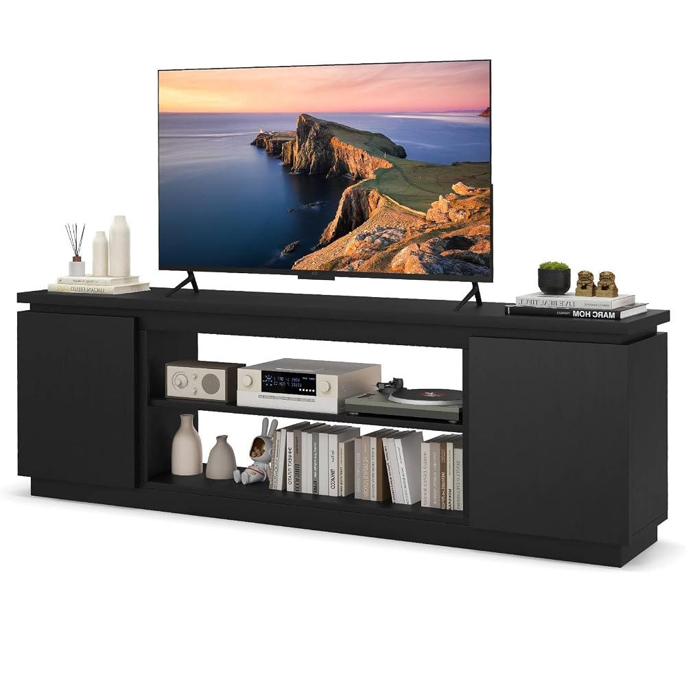 Multigot TV Stand Cabinet for TVs up to 80 Inches, Wooden Unit with 2 Doors, Fireplace Ready