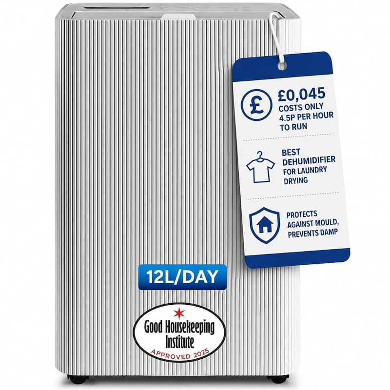 Devola 12L/day Dehumidifier, Energy Efficient with 2.9L Tank, Dual Filtration, Timer & Laundry Drying Mode