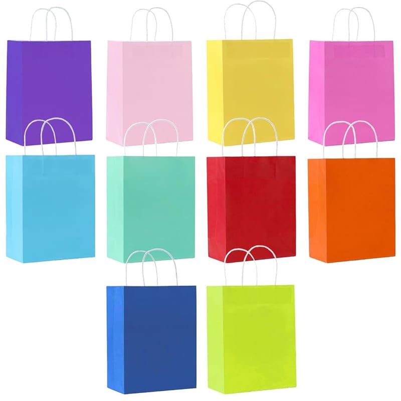 SHUBEIEUMI 10Pcs Kraft Paper Gift Bags with Handles, Small Brown Paper Bags for Party Favours, Birthday and Wedding Presents