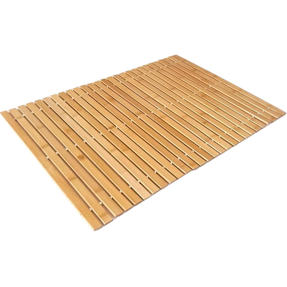 RIXI Folding Bamboo Wooden Bath Mat, Non-Slip Slatted Duckboard, 60x40cm, Brown