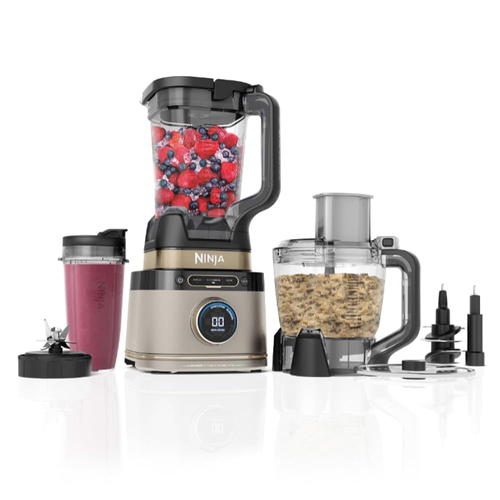 Ninja 3-in-1 Detect Power Blender Processor Pro, 1200W, Food Processor Bowl, Dough Knife, 3x Single Serving Cups, Stone Golden (TB401EUSTGD)