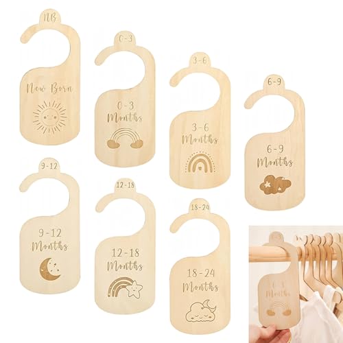 7 PCS Baby Wardrobe Dividers, Cartoon Baby Clothes Storage, Wood Safe Wardrobe Separators from Newborn to 24 Months, Baby Products, Wardrobe Organizers for Infant Newborn Boys & Girls