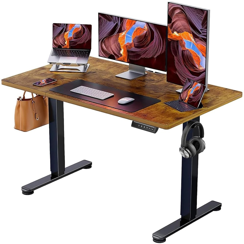 ErGear Electric Standing Desk, 120 x 60 cm Height Adjustable Sit Stand Desk, Dual Motor Motorised Office Desk with Memory Presets, Black
