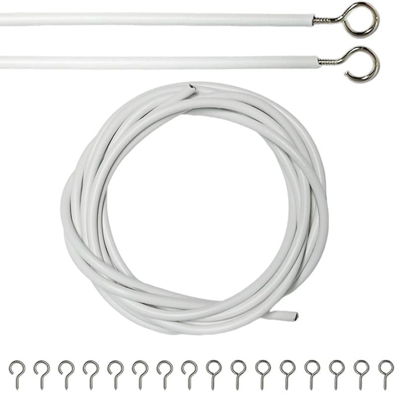 Armo 2M Net Curtain Wire And Hooks Set Multipurpose 2 Meter Long Window Net Curtain Wire With 8 Eyes & 8 Hooks