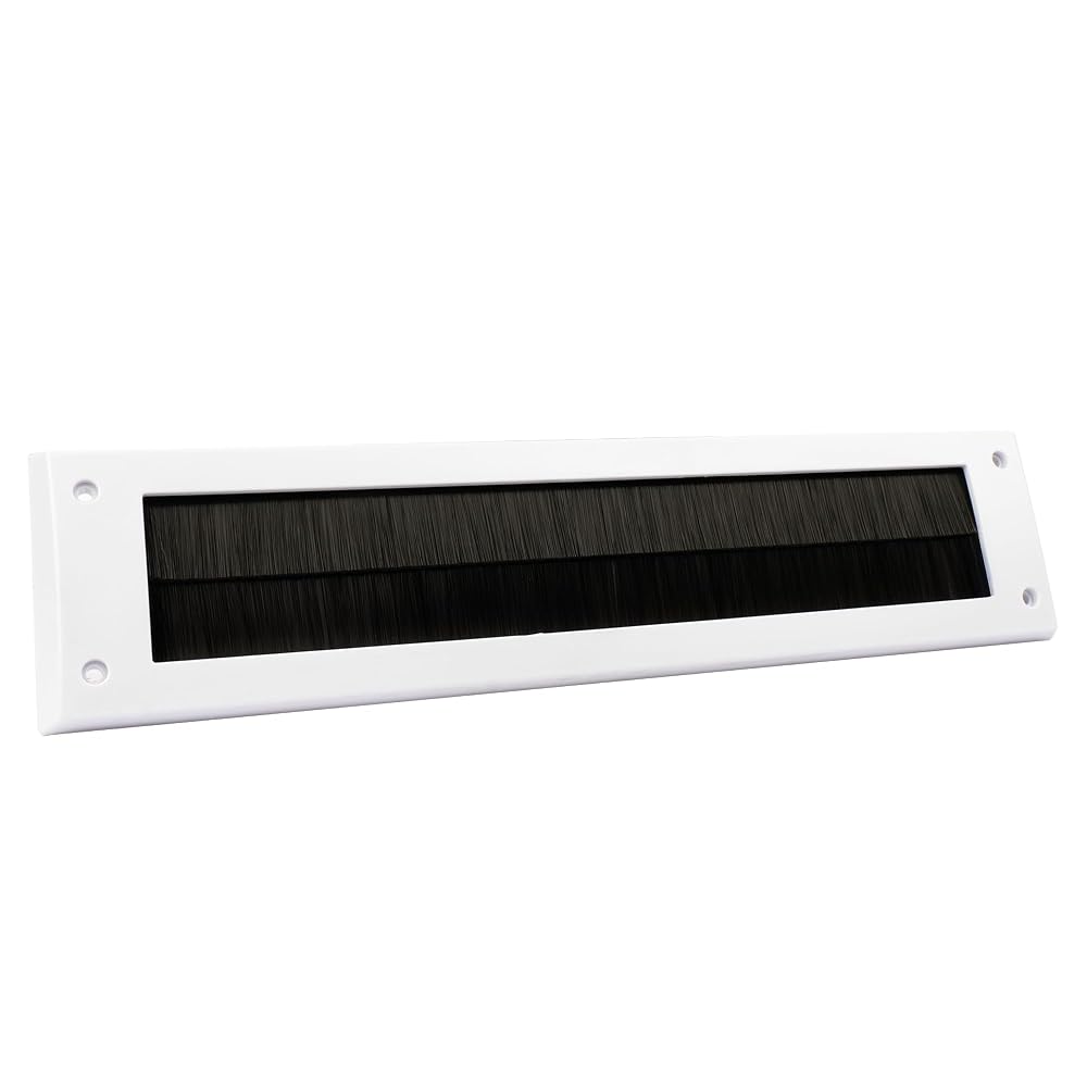 Internal Letterbox Draught Excluder with Black Bristles - White PVC, External Size 34.2 x 7.9 x 0.8 cm, 28.1 x 4.6 cm Internal Aperture