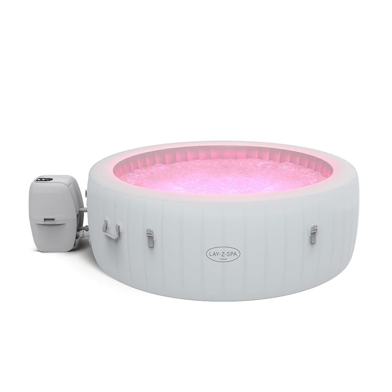 Lay-Z-Spa Paris Round Hot Tub, 4-6 Person, Energy-Saving Inflatable Hot Tub with 140 AirJets and LED Lighting System