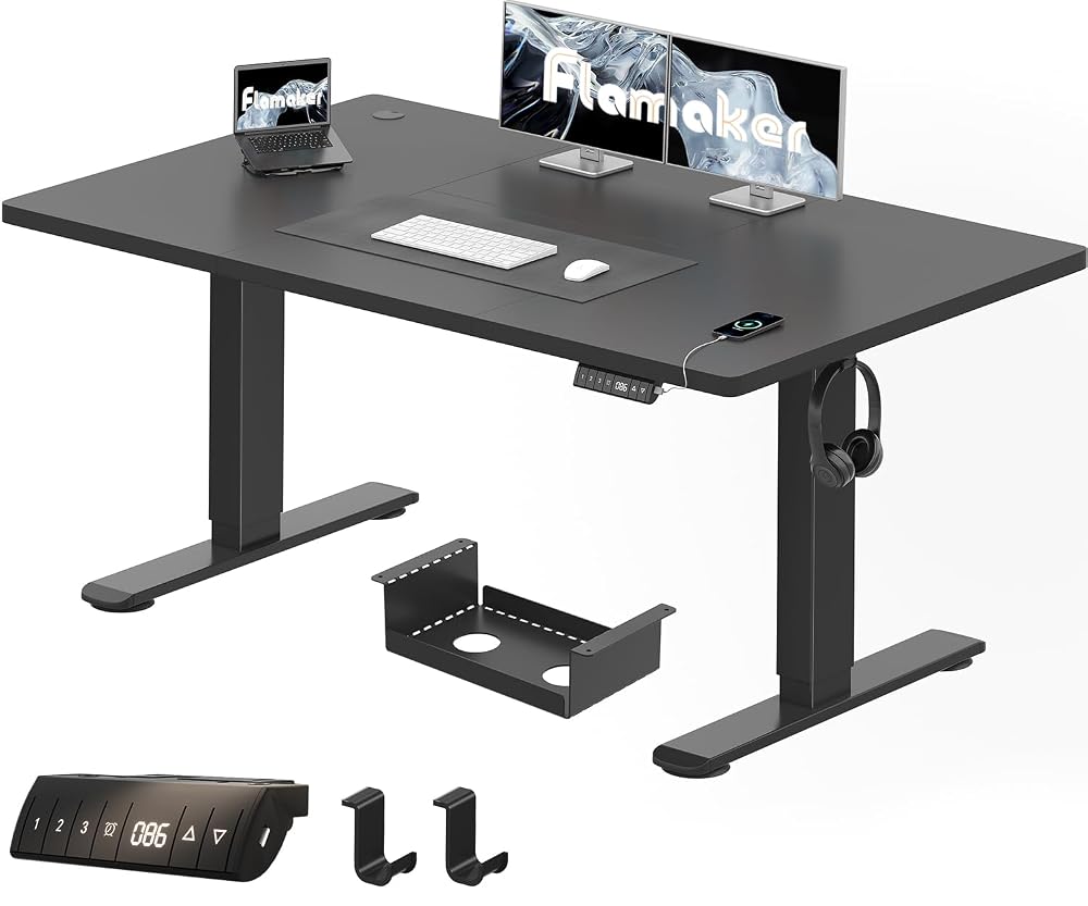 Flamaker Standing Desk 140 x 70 cm, Height-Adjustable Electric Desk with Memory Function, Computer Desk with Cable Management, Electric Standing Desk, Home Office Desk, White