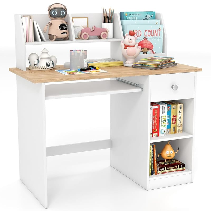 COSTWAY Kids Study Desk, Wooden Children Writing Table for Home Study