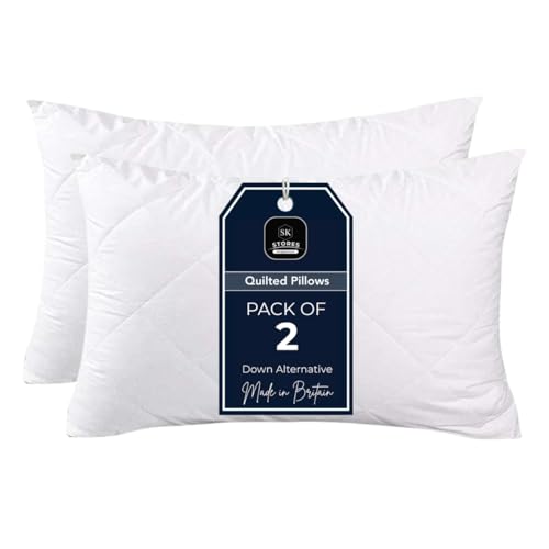 SK Stores Quilted Pillows- Hotel Quality Premium Hollowfibre Filled Pillows for Side, Stomach and Back Sleeper, Down Alternative Bed Pillow (Pack of 2)